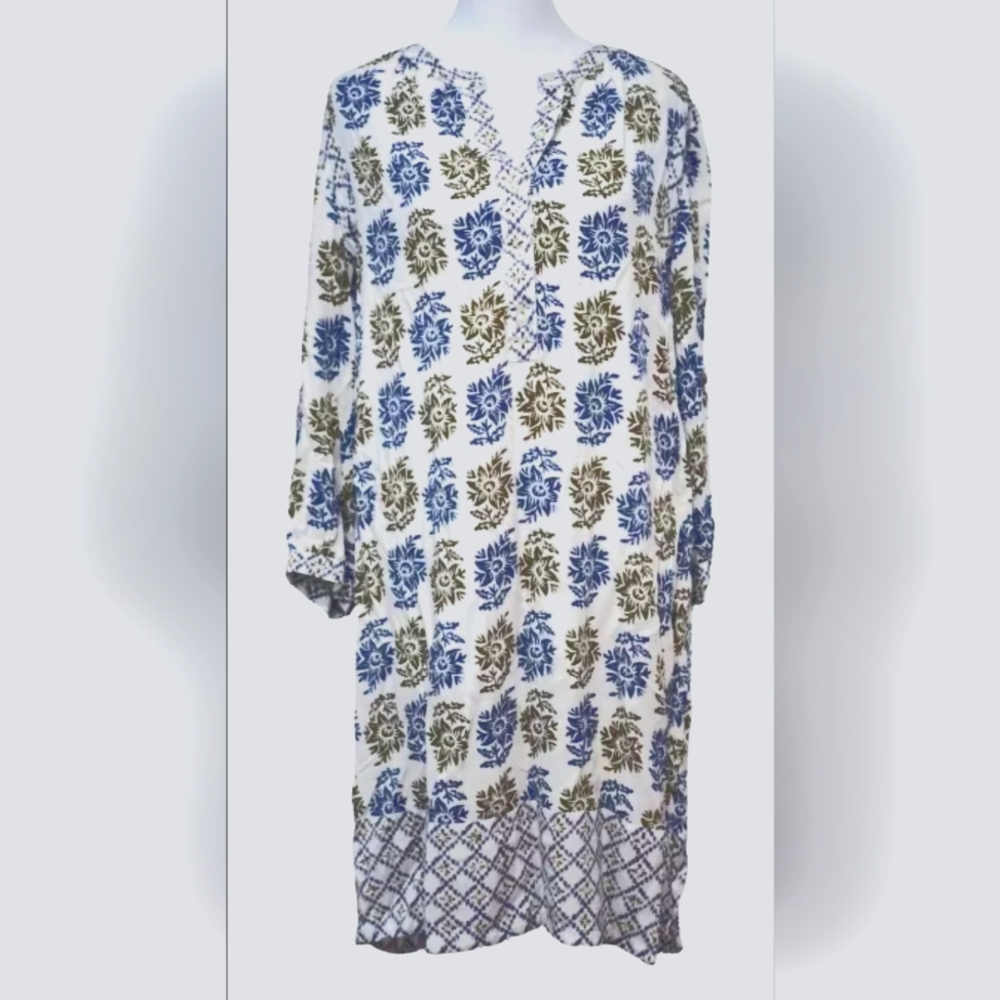 LOFT Green and Blue Boho Button Front Shirt dress, Size S